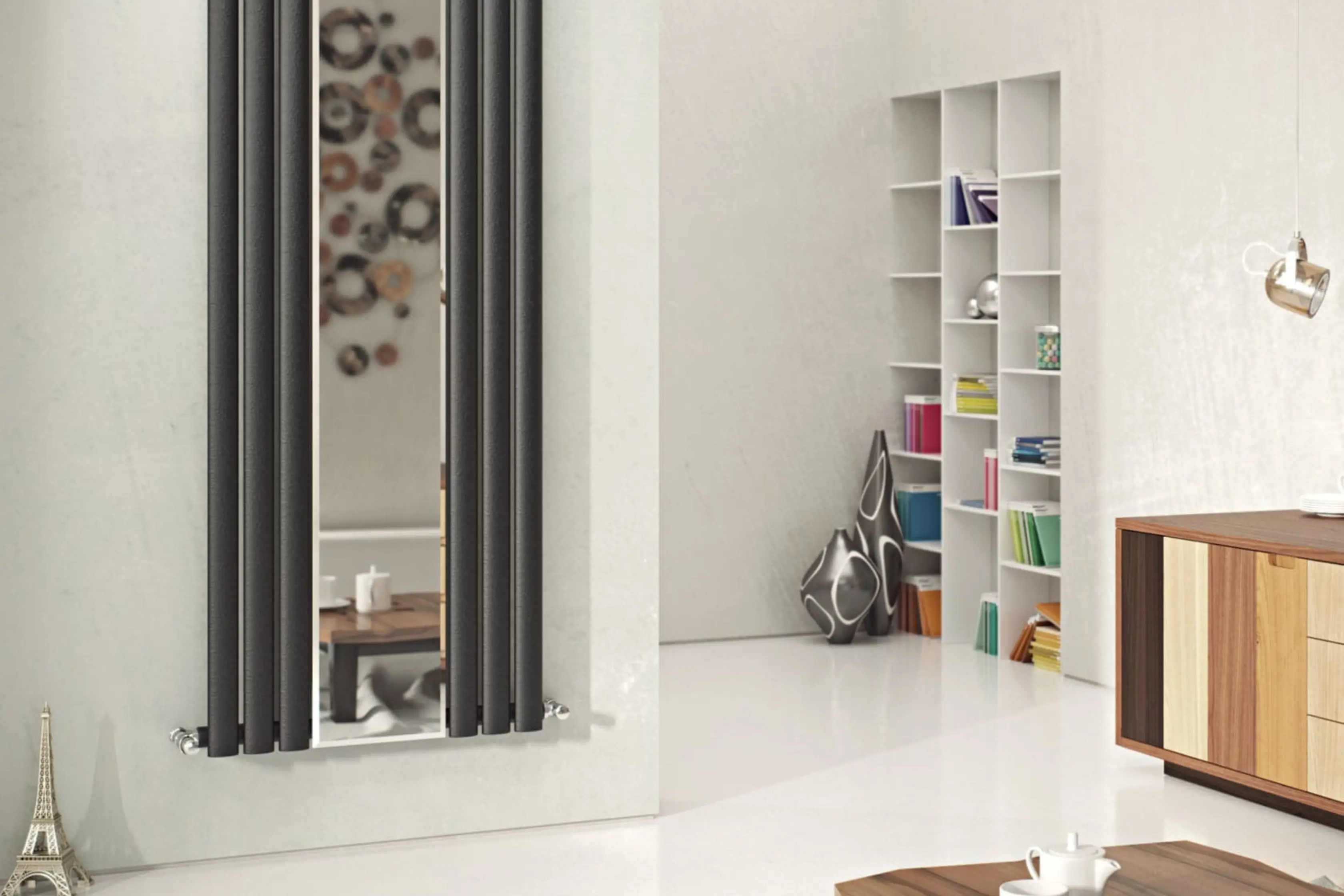 Mirrored Radiator In Stylish Home Setting